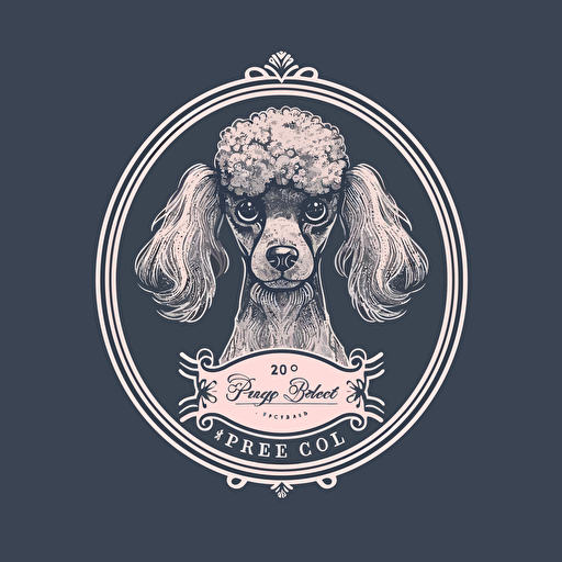 A vector logo of a Poodle for a dog grooming business, simple, memorable, sophisticated, elegant, luxurious, high-end, charming, pink, grey