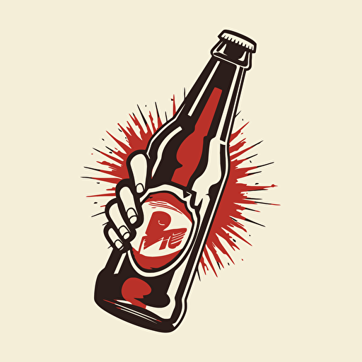 man's hand holding a bottle, hand raised up, vector logo