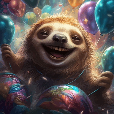 vectorgrafik,Effulgent,caricature,jubilant, iridescent, fantasy, funny happy sloth, balloons Magical, Insanely Detailed, Fantasy, Retro Sci-Fi by Shusei Nagaoka Starburst, by Zena Holloway, Sparkle, Fantasy, Unreal Engine,