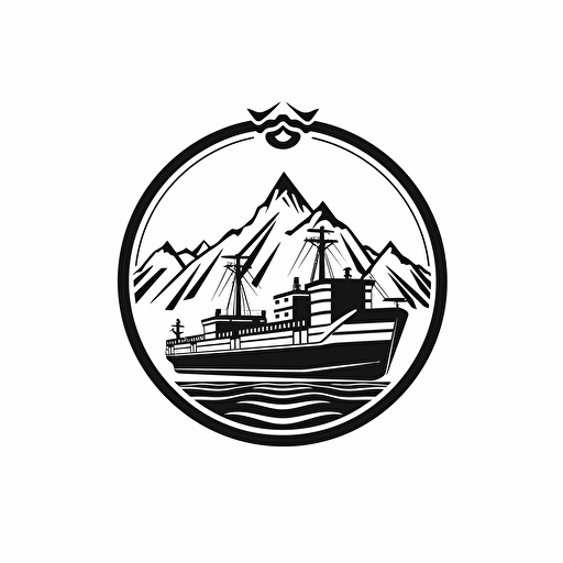 a vector design logo in black and white minimalist style with ship and container shape