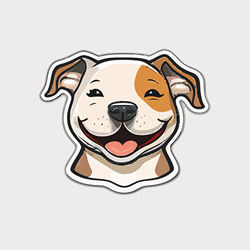 Cute, happy, Staffordshire Bull Terrier dog head sticker logo, chibi style, cartoon, clean, vector, 2d, white background, no accessories, without accessories, no text, without text