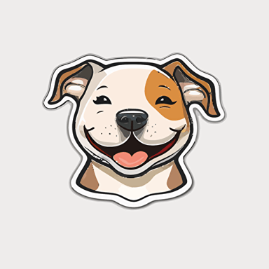 Cute, happy, Staffordshire Bull Terrier dog head sticker logo, chibi style, cartoon, clean, vector, 2d, white background, no accessories, without accessories, no text, without text