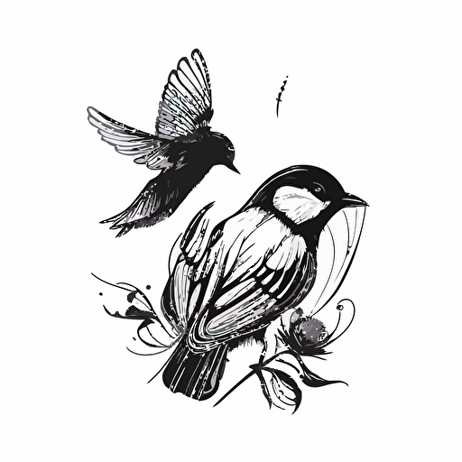 vector line drawing, minimalistic outline logo of bumble bee and black raven bird