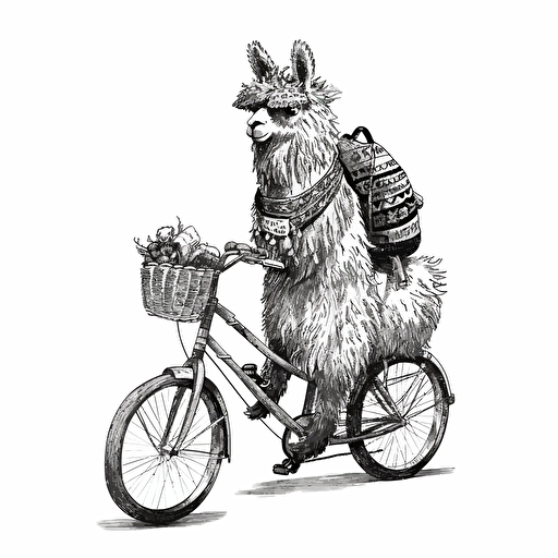 llama on a bike, black and white vector