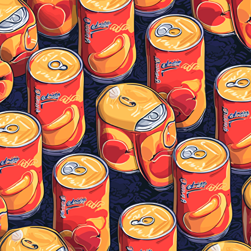 a repeating pattern of peaches and coke cans, vector art, cartoon style, wallpaper, ar 9:16