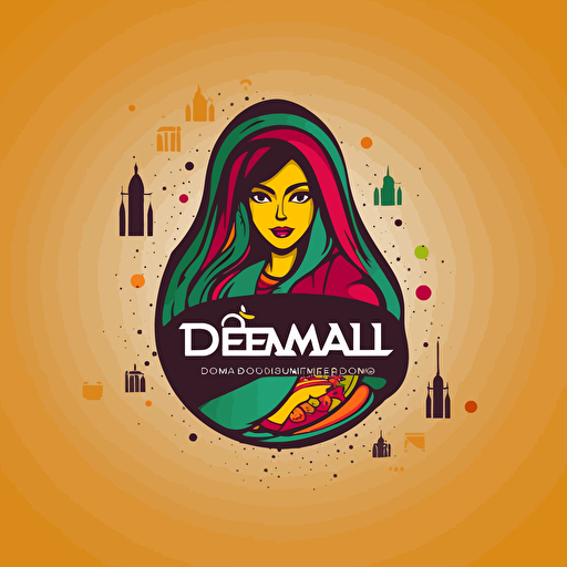 Design a logo with the name "Desi Dhamaal" for an indian street food brand depicting indian street food items, colorul, energetic logo, wordmark, Origial design, bollywood style font, vector