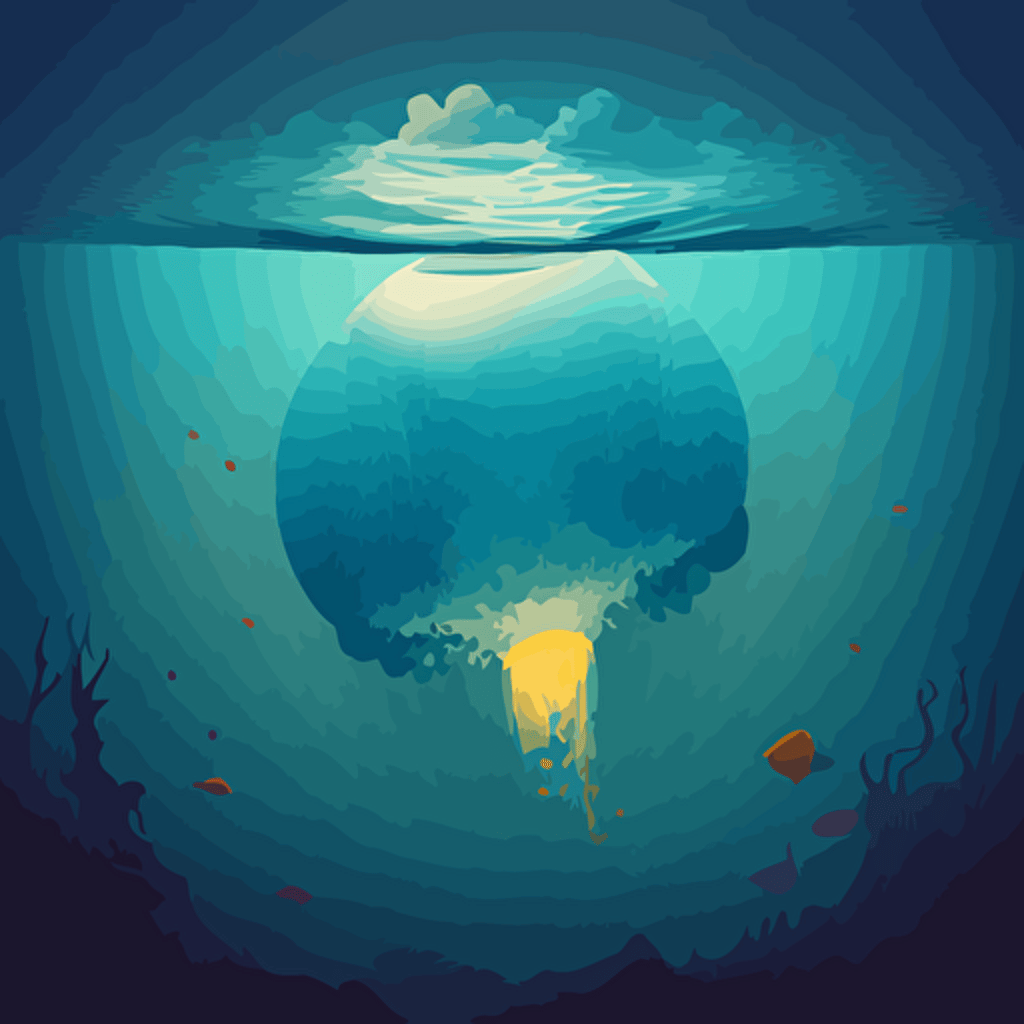a renior painting floating underwater in the ocean, vector illustration