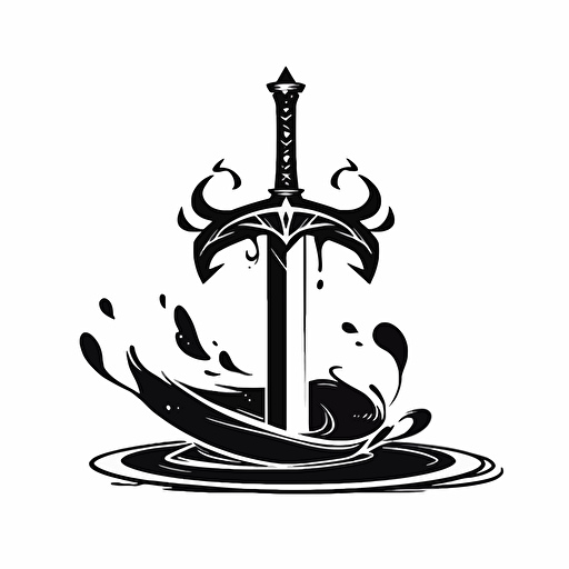 black logo of a sword turning into a fountain pen with a swirl of ink, Minimalistic, design, modern. White background, vector, creative