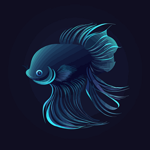 simple vector art logo, dark blue beta fish, pure black background