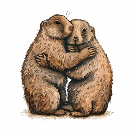 vector of two marmots on their hind legs hugging each other