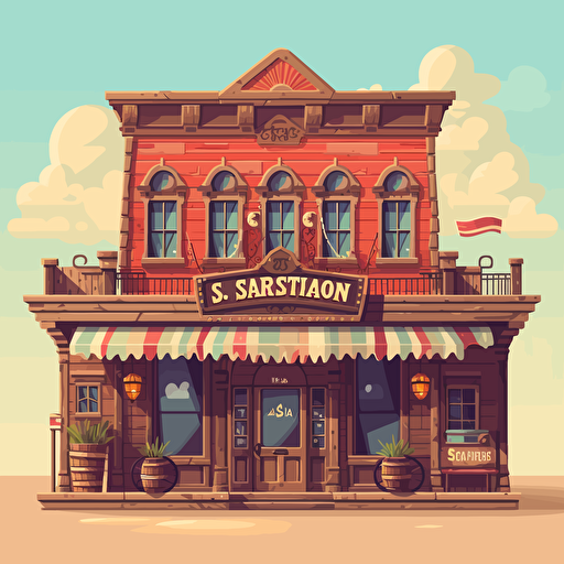 flat vector illustration of an old western saloon facade