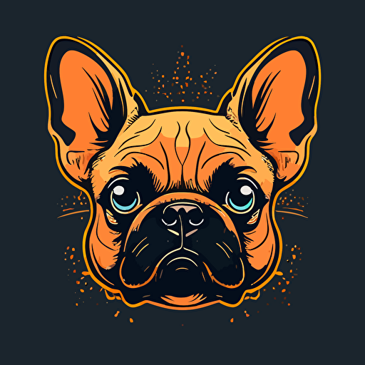 angry french bulldog head, cartoon eyes, cute smile, vector logo, vector art, emblem, simple, cartoon, 2d