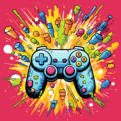 vector cartoony 16 colors explosion pop art and a video game controller
