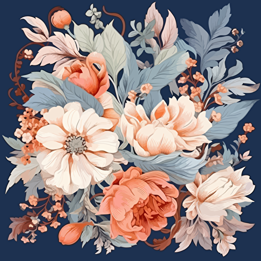 dozens of flowers, surrounded by elegant floral motifs, 2d vector, morandi color palette, epic composition, vector design on the edges of the image