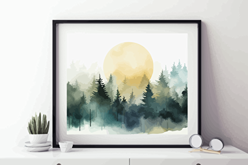 watercolour art print, minimal, forest landscape, minimalism, vector