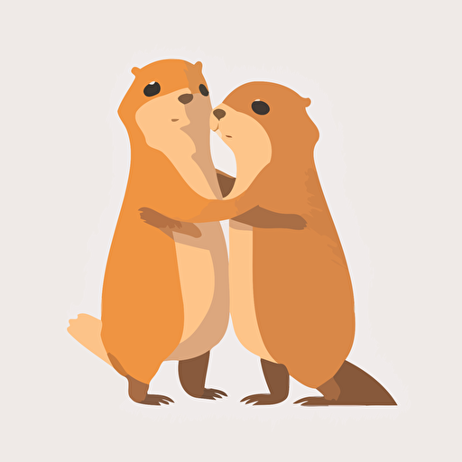 simplistic vector of two marmots on their hind legs hugging each other