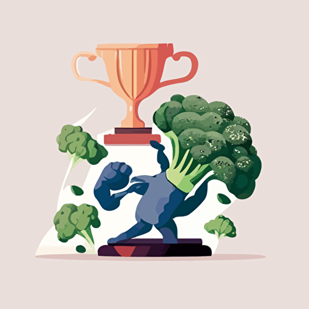 vector illustration of a health competition with the main objects being a trophy and broccoli