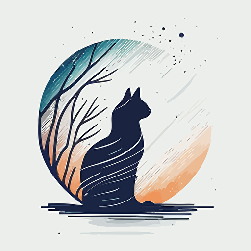 winter cat in minimal logo design, vector art, abstract