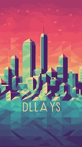 Dallas Texas City Skyline vector art, 1980s poster, pretty colours, geometric minimalism
