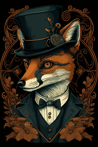 fox, wearing a top hat and a monocle, vector art,