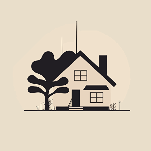 Create a modern minimalist logo of a long 1 storysmall house, vector 2 color, Saul Bass,