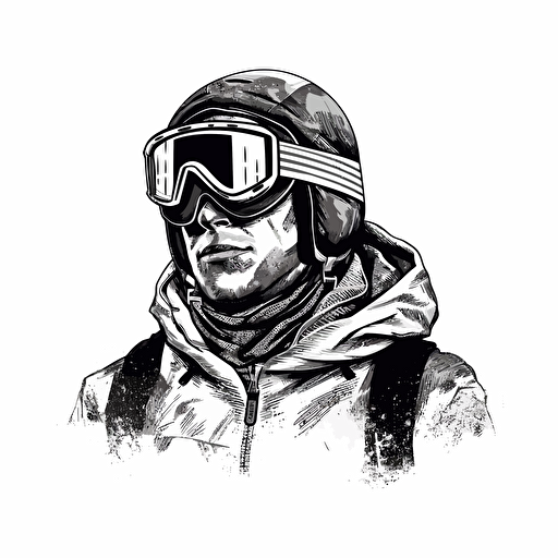 black ski coggles, front, no human, illustrator black and white vector, logo, stark contrast