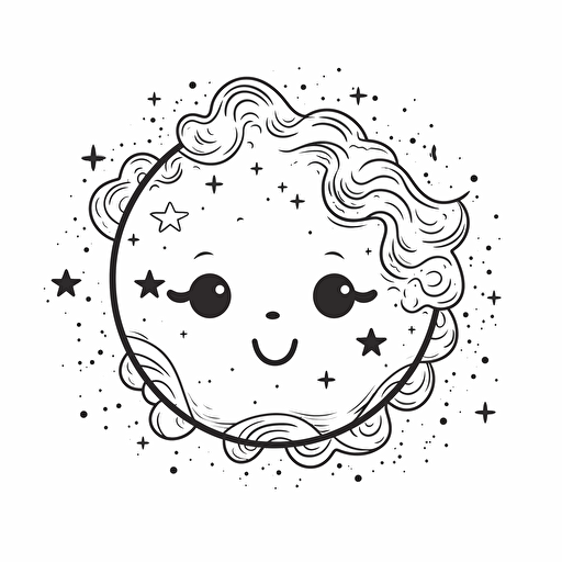 kawaii vector moon phase design with stars line drawing super detailed on white background