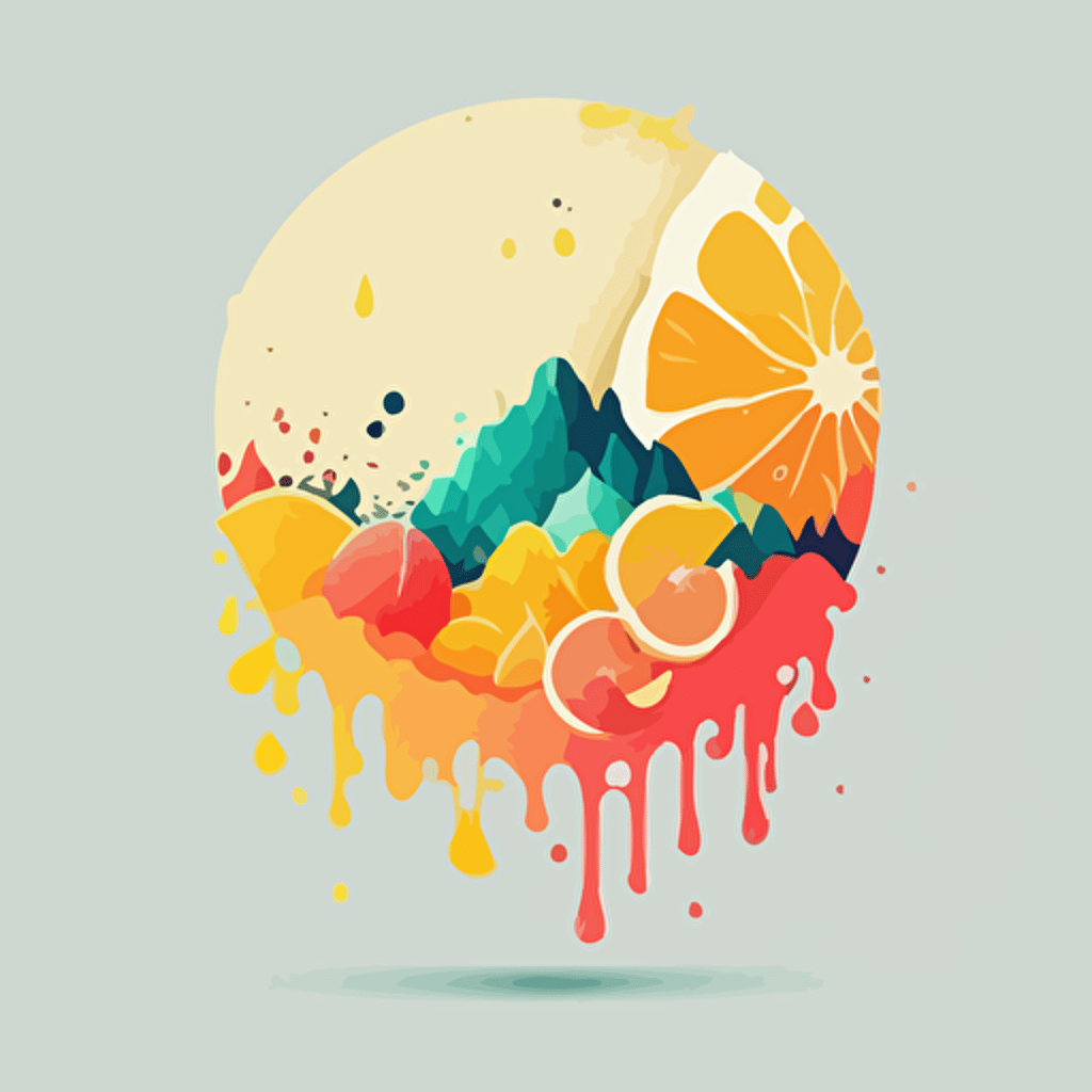 circle logo, clean logo, waterfall, lemons, grapefruits, 4h, hd, vectoriel, ultra minimalist