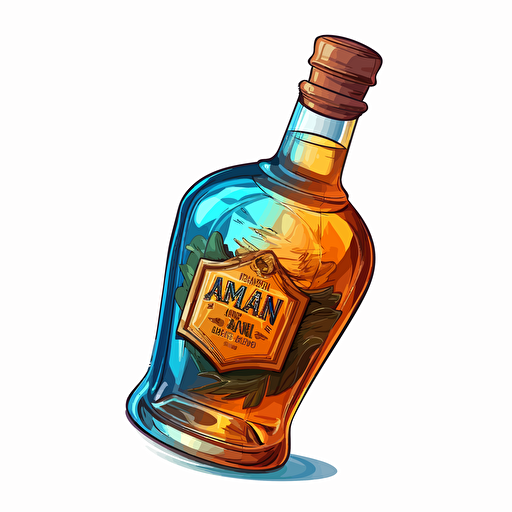 an open bottle of rum, cartoon, vector style