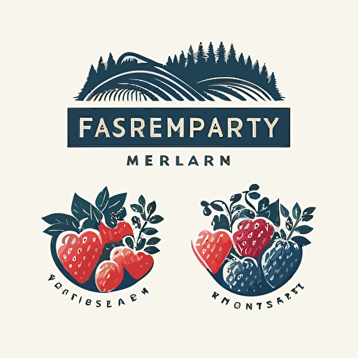 Vector minimal modern logo concept with elements FOREST VALLEY, fruit farms, berries, raspberry, strawberry, blueberry, white background