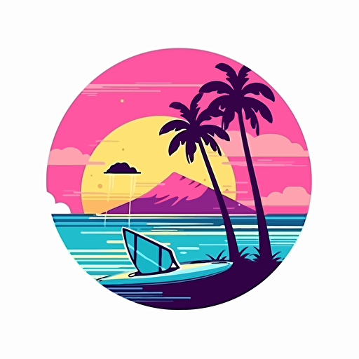 sup board, sea, beach, summer, vice city style, vector logo