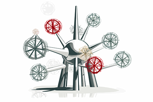 2D vector art Brussels Atomium monument, white background
