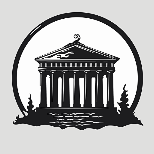 a simple vector logo featuring greek architecture, black with white background,