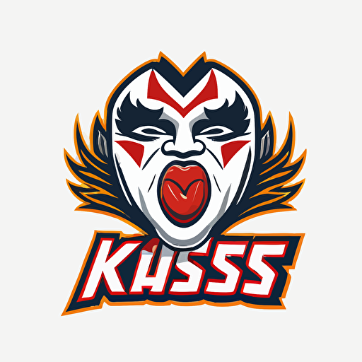 a sports mascot logo of kiss, simple, white background, vector