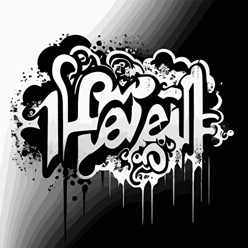 word "heaven", grafitti tag, vector, simple, 2d, only 2 colors black and white