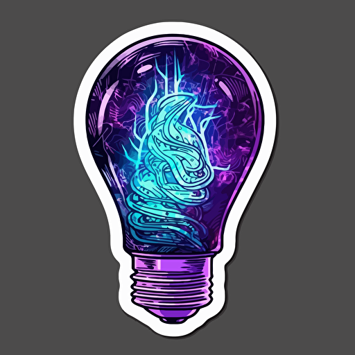 vector art style, the dollar sign like this "$" inside a lightbulb, giving off incandescent light, use blues and purples, in the style of Michael Parks, sticker