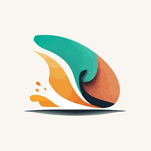 Logo, vector style, flat, white background, minimalist, wave combined with a surfskate board, beach colors, no text.