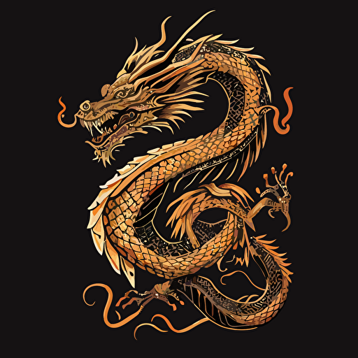 thai dragon, pen drawing, 2 colors, no background, very simple, flat vector