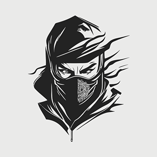 minimal ninja head vector logo design small detailed, only line , black and white