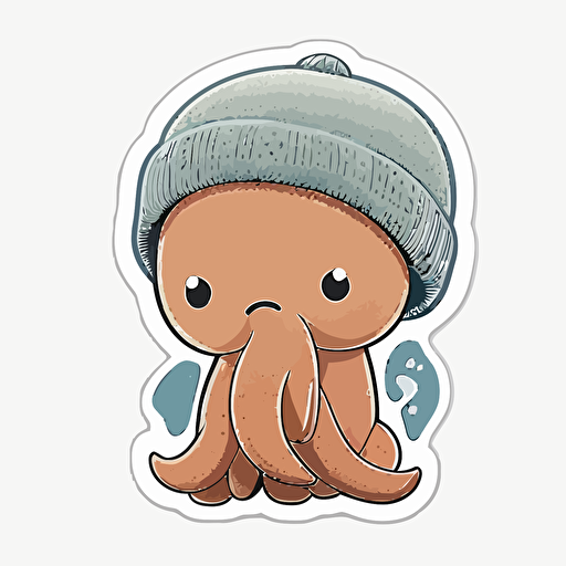 sticker design, super cute baby pixar style dumbo octopus , wearing a beanie, vector