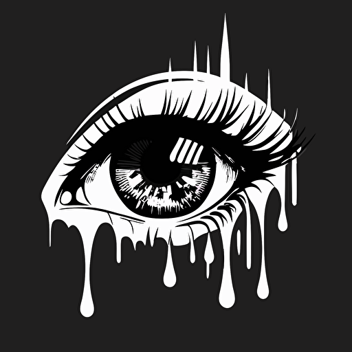 Stylised logo of a crying eye with no pupil, black and white, vector art