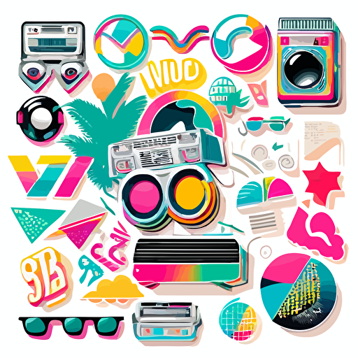 32 vectors 90s disco themed no shadows white background
