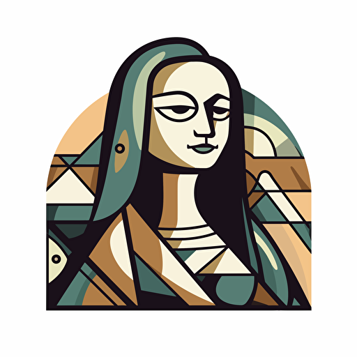 Vector illustration Mona Lisa illustration, in the style of patrick caulfield, muted colors, simple line drawings, bill traylor, pseudo, nostalgic, hinchel or sticker white bakcground