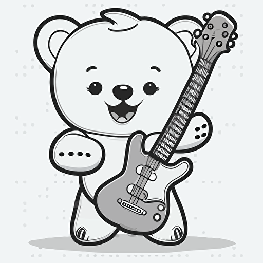 sticker happy teddy bear playing an electric guitar, kawaii, vector, contour, white background
