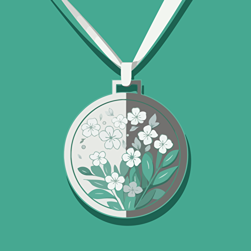 a vector drawing of a silver medal on a green background, flat colors, japanese, sophisticated, beautiful