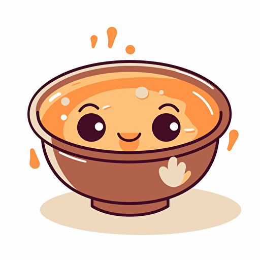 kawaii vector clipart of a bowl of hot miso soup smiling happily. The bowl has 2 arms outstretched in celebration.