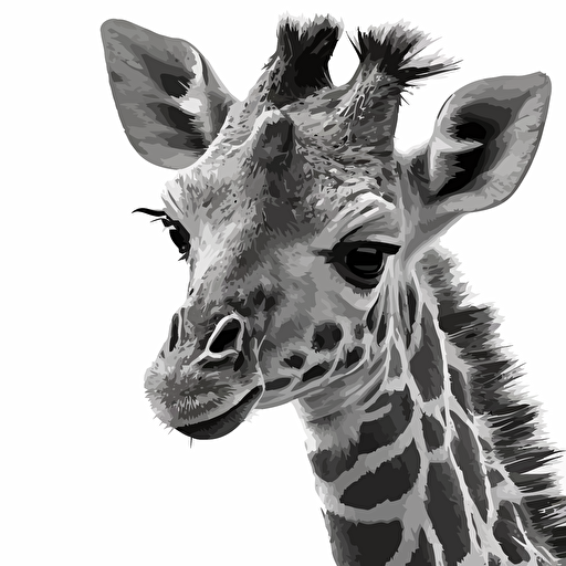 A vectorized image of a baby streamer giraffe in black and white to pint