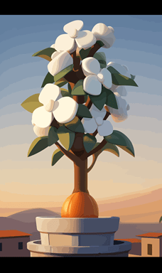 Orange blossom sunset, mesmerizing vector, palette of iridescent, set against a backdrop of intricate by Vladimir Kush, M. C. Escher and Paul Lehr, Paul Keel