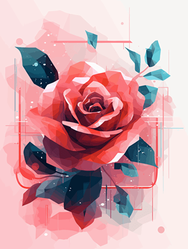 Technology Rose，modern minimalist illustration，A clean background, Gradient color, Vector，White background
