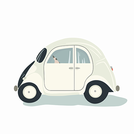 Vector date, w/b art, Fiat 500, emperor penguin, Cute style, white background,